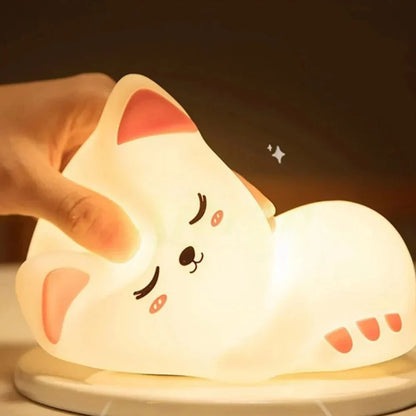 Veilleuse Chat en Silicone – 7 Couleurs, Tactile et Rechargeable