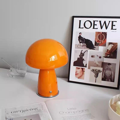 Lampe de chevet champignon en verre orange