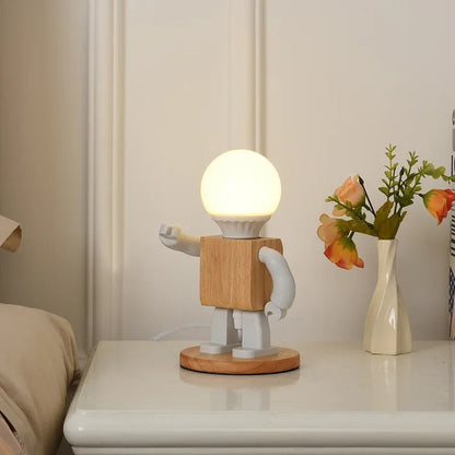 Lampe de chevet Robot en Bois – Déco Chambre Enfant