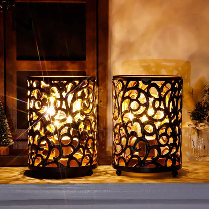 Lot de 2 Lampes de Chevet à Piles en Métal Ajouré
