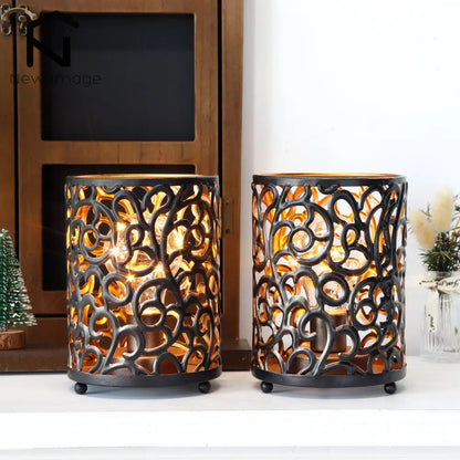 Lot de 2 Lampes de Chevet à Piles en Métal Ajouré