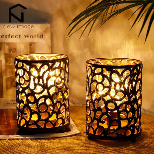 Lot de 2 Lampes de Chevet à Piles en Métal Ajouré
