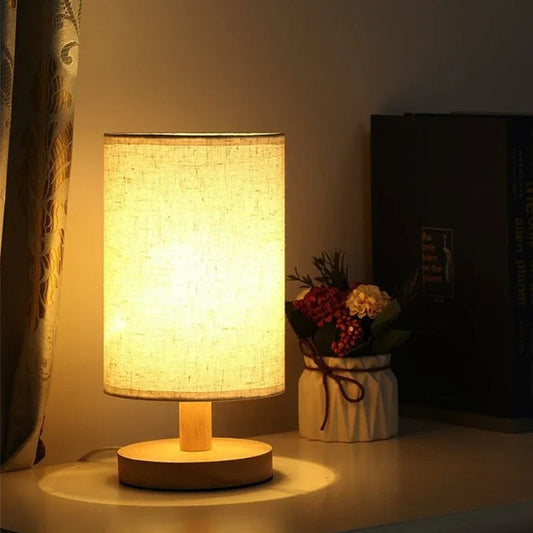 Lampe de Chevet en Bambou et Abat-jour Tissu