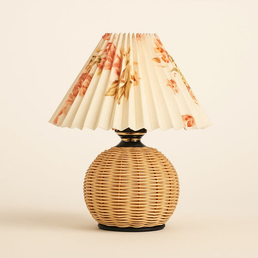 Lampe de Chevet en Rotin Tressé avec Abat-jour Tissu