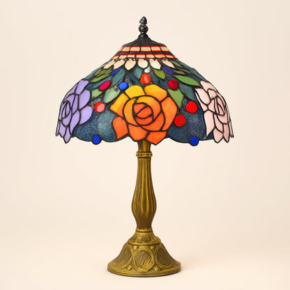 Lampe Tiffany Roseraie – Vitrail Artisanal Fleuri