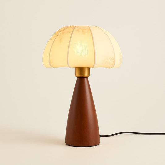 Lampe de Chevet Vintage en Bois et Abat-jour Tissu