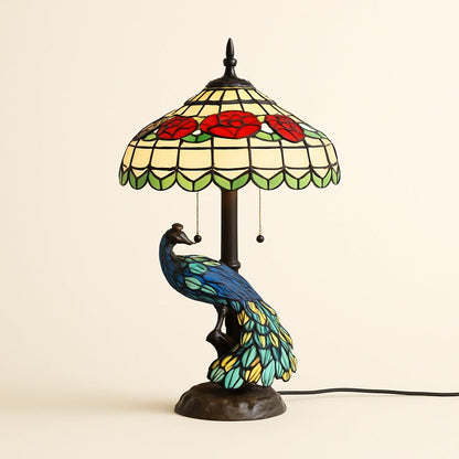 Lampe Tiffany Art Déco Pied Paon en Vitrail