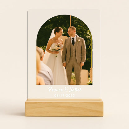 Lampe Photo Personnalisée – Base Bois et Plaque Acrylique