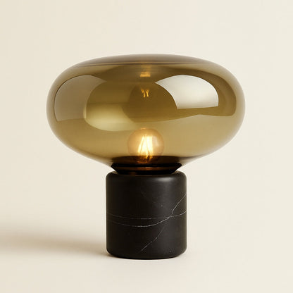 Lampe de chevet pied en marbre et abat-jour en verre