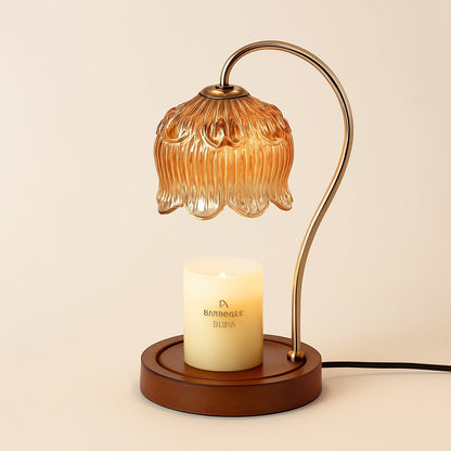 Lampe Chauffe-Bougie en Bois, Verre et Métal
