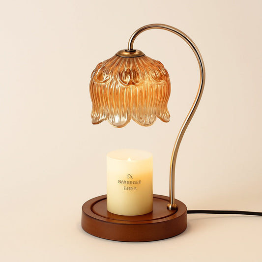 Lampe Chauffe-Bougie en Bois, Verre et Métal
