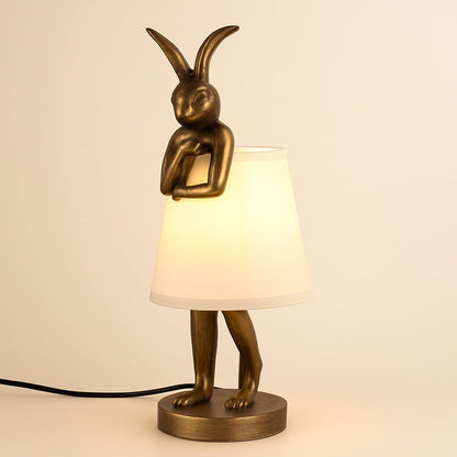 Lampe de chevet lapin en résine dorée avec abat-jour