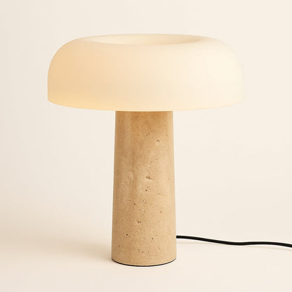 Lampe de chevet en travertin naturel et abat-jour en verre