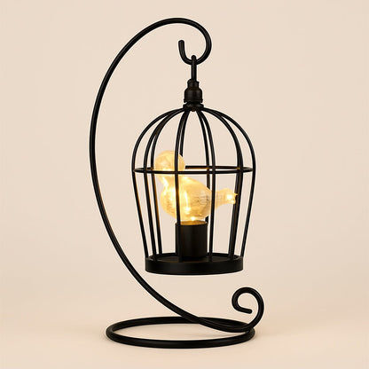 Lampe Cage à Oiseau en Métal Noir – Fonctionne sur Piles