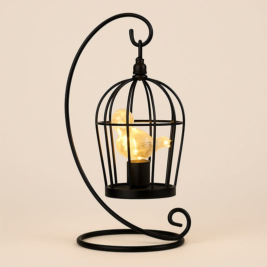 Lampe Cage à Oiseau en Métal Noir – Fonctionne sur Piles