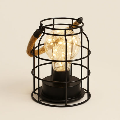 Lampe de Chevet Industrielle à Piles avec Poignée en Corde