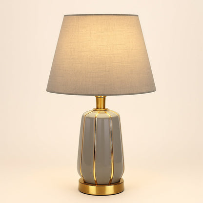 Lampe de Chevet Céramique Grise et Métal Doré