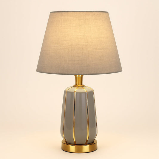 Lampe de Chevet Céramique Grise et Métal Doré