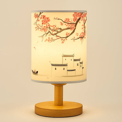 Lampe de Chevet Japonaise en Bois et Tissu