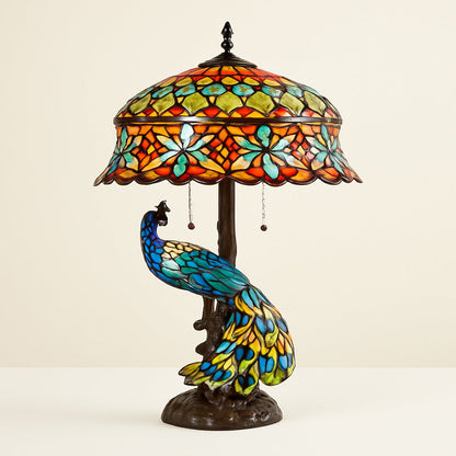 Lampe Tiffany Vintage Pied Paon en Verre et Métal