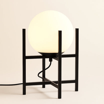 Lampe de Table Boule en Métal et Verre Opalin