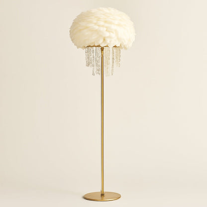 Lampe Plume sur Pied – Métal Doré et Cristaux