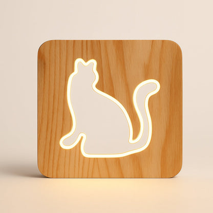 Lampe de Chevet Chat en Bois – Lumière LED Douce