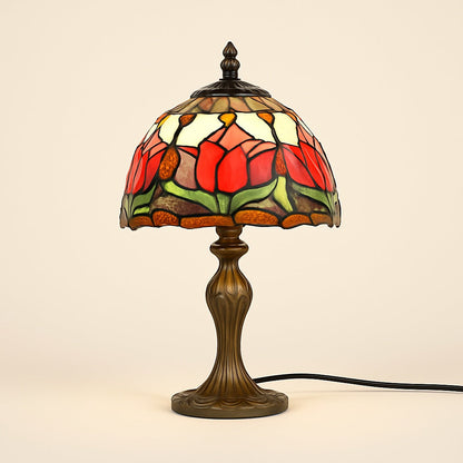 Lampe Tiffany Tulipes Rouges en Verre et Métal
