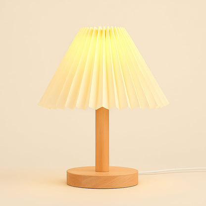 Lampe de chevet en bois et abat-jour tissu plissé