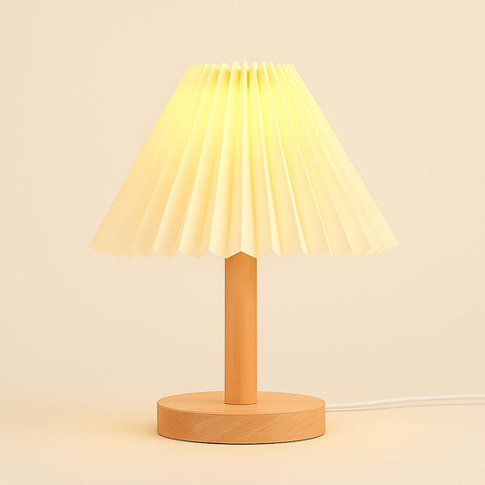 Lampe de chevet en bois et abat-jour tissu plissé