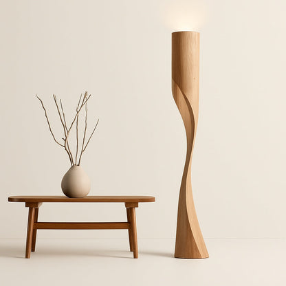 Lampadaire en Bois Massif – Design Sculptural
