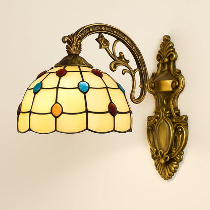 Applique Murale Tiffany Vitrail Doré et Incrustations