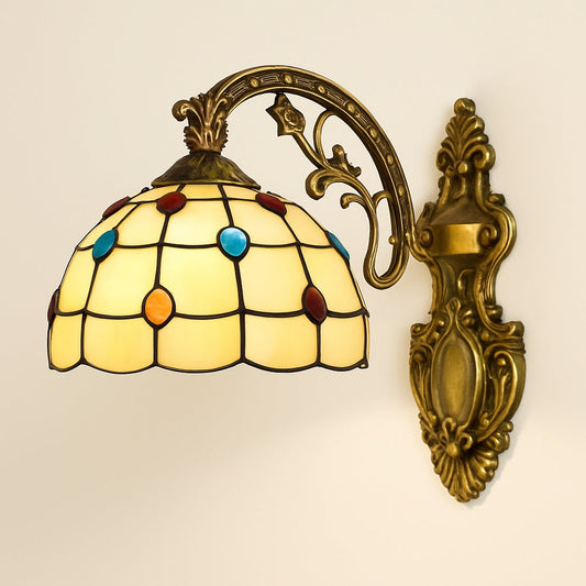 Applique Murale Tiffany Vitrail Doré et Incrustations