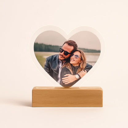 Lampe Personnalisable en Forme de Cœur – Bois et Acrylique