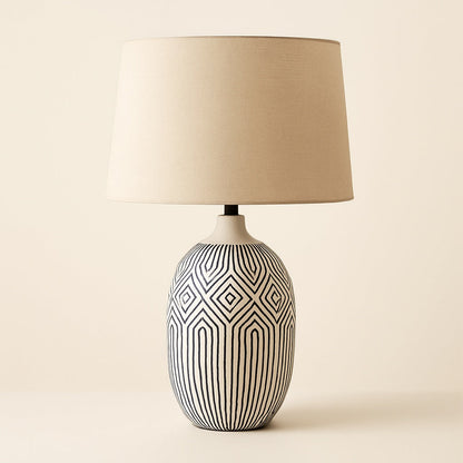 Lampe de Chevet en Porcelaine – Motif Géométrique Noir et Blanc