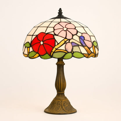 Lampe Tiffany Fleurie en Vitrail – Pied Métal Doré