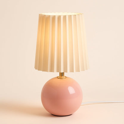 Lampe de Chevet Rose Poudré en Céramique et Abat-Jour Plissé