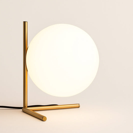 Lampe de Chevet Boule en Métal Doré et Verre