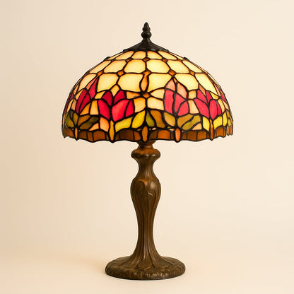 Lampe Tiffany Tulipe Royale en Vitrail Rouge et Or