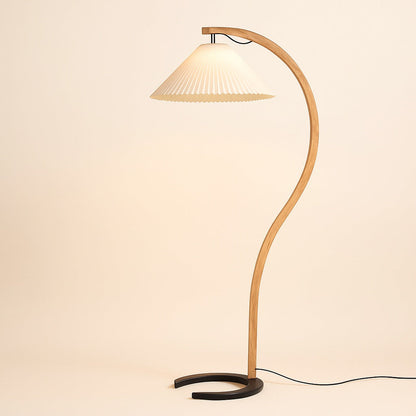 Lampadaire de Salon en Bois Massif et Abat-jour Tissu
