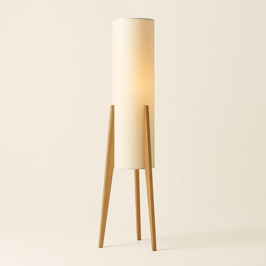 Lampe sur Pied Japonaise en Bois et Tissu