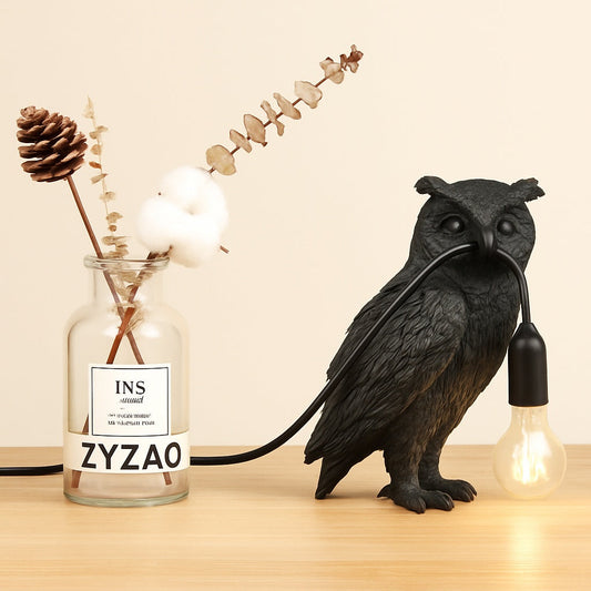 Lampe de chevet Hibou en résine noire