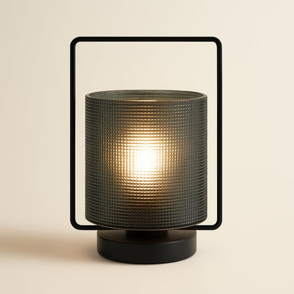 Lampe de Chevet à Piles en Verre Bleu et Métal Noir