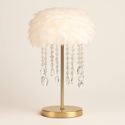 Lampe de chevet plumes et cristaux – Ambiance douce