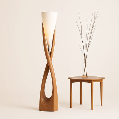Lampadaire en Bois Massif – Design Sculpté à la Main