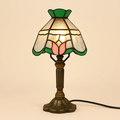 Lampe Tiffany Tulipe – Vitrail Artisanal Rose et Vert