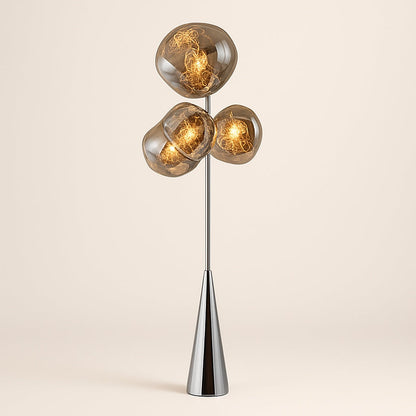 Lampadaire Design Chromé aux Globes en Verre Soufflé