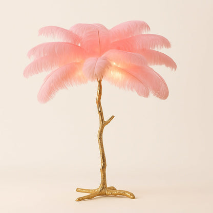 Lampe à Plumes d'Autruche – Pied Doré Décoratif