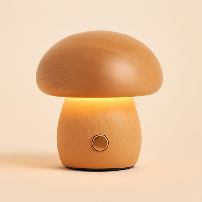 Lampe de Chevet Champignon en Bois avec Variateur Tactile