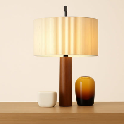 Lampe de chevet en bois massif et abat-jour tissu